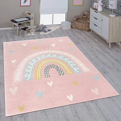 Immagine di Paco Home Tappeto per bambini cameretta bambine diversi motivi e dimensioni, Dimensione:80x150 cm, Colore:Rosa Bianco
