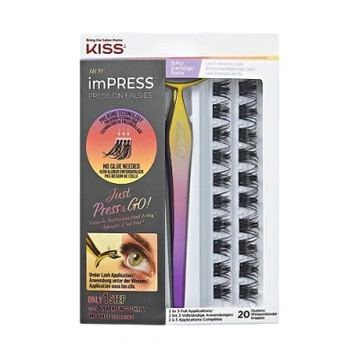 Immagine di KISS ImPRESS Kit di ciglia finte a pressione, appuntite, nere, senza colla, fusioni, banda invisibile, naturale, 24 ore, nessun danno, residuo appiccicoso, splendide, facili e veloci