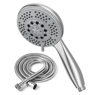 Immagine di Vinabo Soffione Doccia + 1.5m Tubo Flessibile Acciaio, 5 Funzioni Getti, Multifunzionale ad Alta Pressione, ABS Cromato Spruzzo, Anticalcare, con Ugello