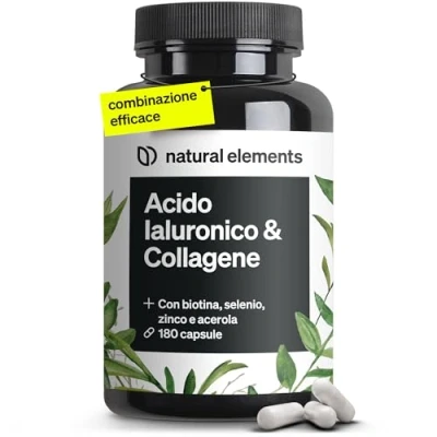 Immagine di Integratore Capelli 180 capsule con 1000mg Collagene Idrolizzato, 200mg Acido Ialuronico, Vitamina C e Biotina Capelli. Alto Dosaggio, Testato in Laboratorio, per Pelle, Unghie