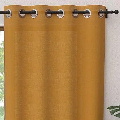 Immagine di Soleil d&#039;ocre Panama Tenda con occhielli, in puro cotone, Giallo (Senape), 135 x 250 cm