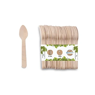 Immagine di GREENBOX cucchiaio da caffè ecologico, in legno, posate espresso, usa e getta, biodegradabili compostabili, 100 cucchiai getta 11 cm