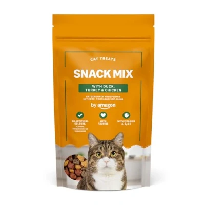 Immagine di by Amazon Snack per gatti, crocchette miste con anatra, tacchino e pollo, 70 g