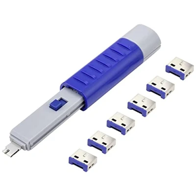 Immagine di Renkforce Blocco porta USB RF 4714586 Kit da 6 Argento, Blu incl. 1 chiave