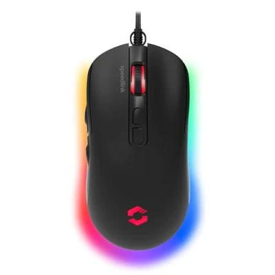 Immagine di Speedlink TAUROX gaming mouse da con cavo, illuminazione LED multicolore, connessione USB, per PC cablato 5 tasti, due interruttori DPI fino a 7.200 dpi, cavo rivestito, nero
