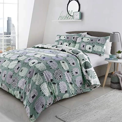 Immagine di Fusion Dotty Sheep Set Copripiumino con Pecore a Pois, Facile da Pulire, Policotone, Uovo di Anatra, Singolo