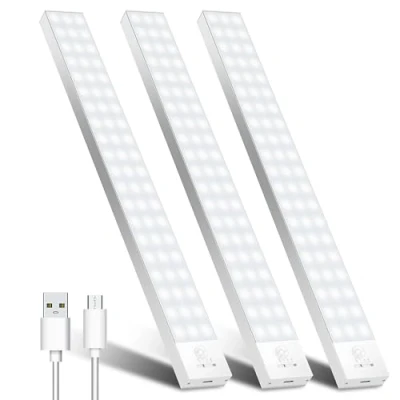 Immagine di OUILA Led Armadio con sensore di movimento, 4 Modalità, Sottopensile Luce Notturna, USB Ricaricabile, Striscia per Cucina (Bianco 5000K, 32cm*3 Pezzi)