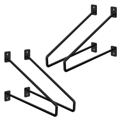 Immagine di ML Design 4 Pezzi Staffe per Mensole 265 mm Nero in Acciaio Supporto Mensola Galleggiante Industriale Montaggio a Parete Staffa di Scaffale Muro Supporti Forcina