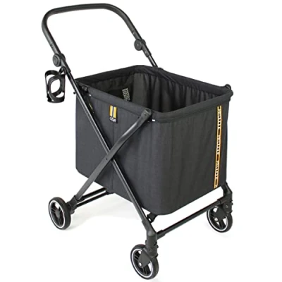 Immagine di MY DUQUE MAX Shopping Caddy: carrello per la spesa personale, pieghevole con 4 ruote, freno a pedale, portabevande e design moderno, capacità di carico fino 25 kg