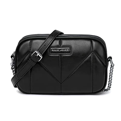 Immagine di David Jones Borsa a Tracolla Donna Spalla Multitasca con Zip Borsette Telefono Simil Pelle PU 2 scomparti Sacchetto Messenger Crossbody Bag Moda Nero