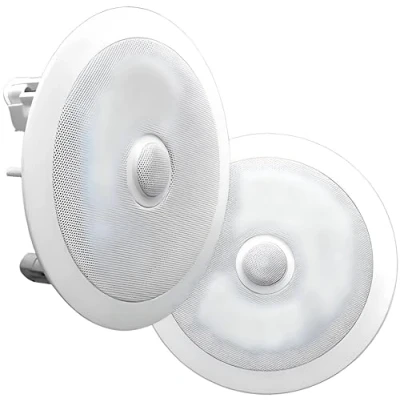 Immagine di Pyle PDIC80 Coppia di altoparlanti da soffitto 20,3 cm, con 2 vie Midbass Woofer orientabili 2,5 in titanio, design a incasso risposta frequenza 55 Hz 22 kHz e picco 300 Watt,
