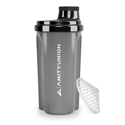 Immagine di AMITYUNION shaker per proteine ​​700 ml Heaven a prova di perdite, senza BPA con setaccio cliccabile e scala frullati cremosi siero latte, proteine, originale in Fumo nero