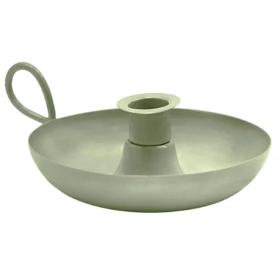 Immagine di Ivyline Portacandele conico in metallo con manico verde salvia durevole ed elegante base decorativa a forma di piatto per candela conica H5 cm x W16 P13