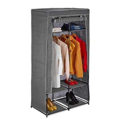 Immagine di Relaxdays Armadio in Tessuto con 2 Aste Attaccapanni, 6 Scomparti, Pieghevole &amp; Salvaspazio, Cerniera, Antracite, Ferro 40% Non 20% plastica, 1 pz