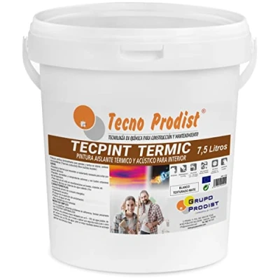 Immagine di Tecno Prodist TECPINT TERMIC Idropittura per interni (7,5 Litri), isolante termico e acustico antimuffa Pareti Soffitti Super bianco Facile da applicare Inodore (BIANCO)