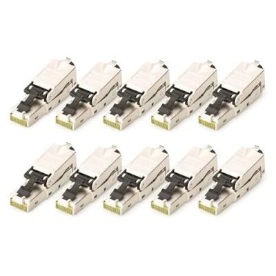 Immagine di DIGITUS DN 93631 Connettore di Rete Cat 6A 10 Pezzi Schermato a 360 Campo RJ45 Cat6A Installazione Senza Attrezzi 500 MHz 10GBase T Gbit/s AWG 27/7 22/1