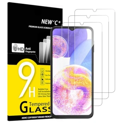 Immagine di NEW&#039;C 3 Pezzi, Vetro Temperato per Samsung Galaxy A23 4G, 5G, Pellicola Prottetiva Anti Graffio, Impronte, Durezza 9H, 0,33mm Ultra Trasparente, Resistente