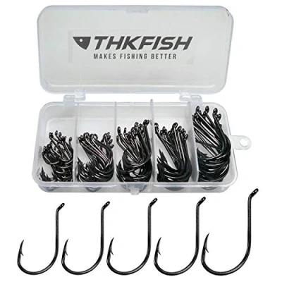 Immagine di THKFISH 100 Piezas/Scatola Octopus/Beak Hook Ami da Pesca Curvi con Ardiglione Ganci a Forma di Polpo Circolare 1/0 3/0 4/0 5/0 6/0