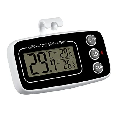 Immagine di Vicloon Termometro da Frigorifero,Termometro Congelatore Digitale Impermeabile Con Display Lcd，Termometro Batteria Sostituibile(Gancio e Magnetico) per Frigo Registrazione Max/Min(Bianca/Nero)