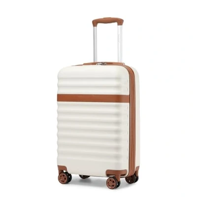 Immagine di KONO Valigia Bagaglio a Mano Trolley Piccola Valige Rigida ABS+PC Hardshell Leggero Viaggio Cabina con 4 Ruote e TSA Lucchetto, Crema/Marrone