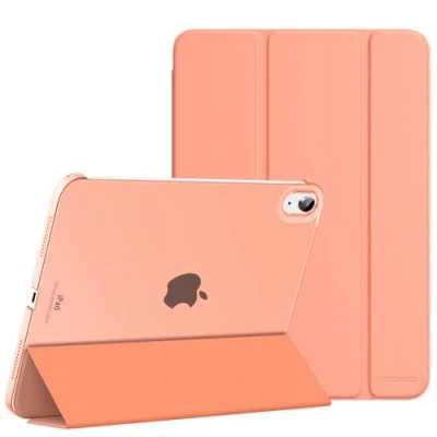 Immagine di MoKo Custodia Compatibile con iPad 10 Generazione 2022 10,9&quot;, Coperchio Tripieghevole, Retro Traslucido in Pelle PU e PC, Auto Riattivazione Standb, Arancia Albicocca