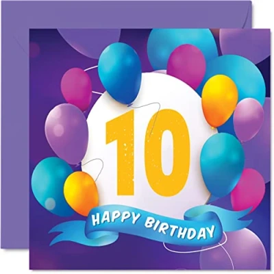 Immagine di Stuff4 Biglietto di auguri per 10 compleanno ragazzi e ragazze, festa con palloncino, anni, ragazzo, ragazza, fratello, sorella, figlio, figlia, nipote, cugino, 145 mm x