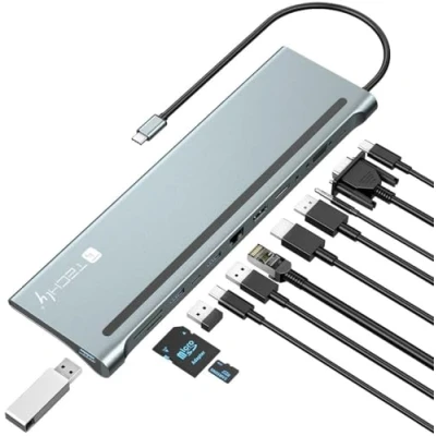 Immagine di Techly 365368 Docking Station 12 in 1 USB C™ Hub VGA HDMI DP RJ45 con Lettore Micro SD/SD Grigio Scuro