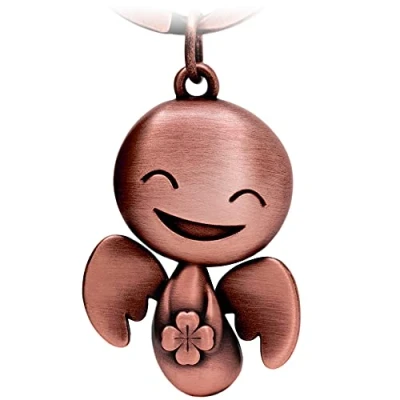 Immagine di FABACH Portachiavi con Angelo custode Happy trifoglio portafortuna in metallo Ciondolo per auto Buona fortuna, Oro rosa anticato., One Size, Antique