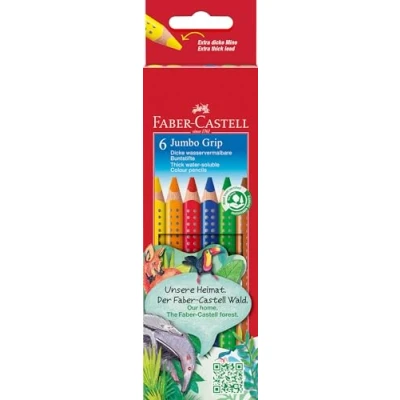 Immagine di Faber Castell 110906 Set di matite colorate Jumbo Grip, confezione da 6, infrangibili, colorabili con acqua