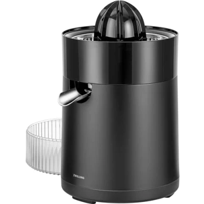 Immagine di ZWILLING Enfinigy Spremiagrumi elettrico con beccuccio alto, 2 coni, colino regolabile, 85 Watt, colore: Nero
