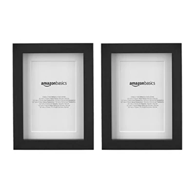 Immagine di Amazon Basics Rettangolare Cornice fotografica con passe partout 13 x 18 cm, 10 15 cm partout, confezione da 2, Nero