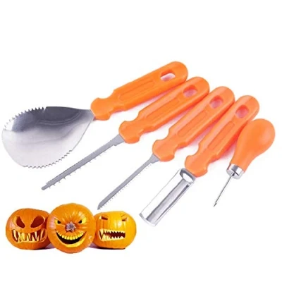 Immagine di iwobi 5 pezzi Strumenti di intaglio della Zucca,Set per zucca Halloween in Acciaio Inox bambini