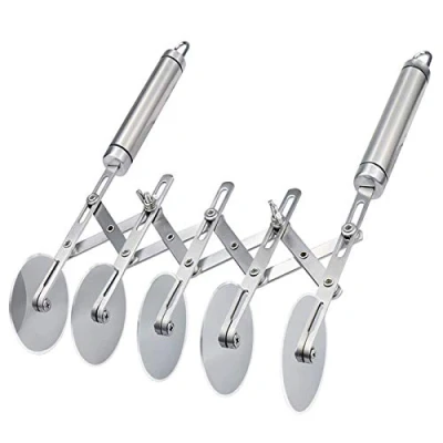 Immagine di Tagliapasta, Regolabili Tagliapizza, Pasticceria a 5 Ruot Rotelle Tagliapizza in Acciaio Inox Espandibile Per Pizza Coltello da Multi Rotondo