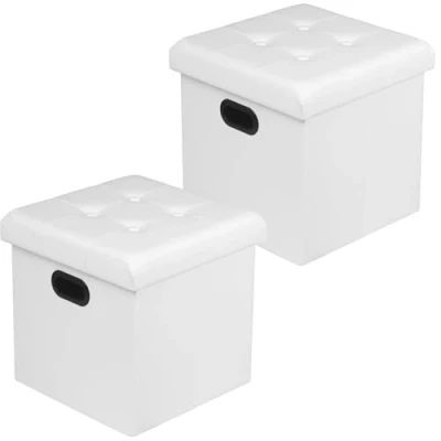 Immagine di WOLTU 2X Pouf Pieghevole Sgabello a Cubo Contenitore Poggiapiedi Cassapanca in MDF Ecopelle Bianco SH15ws 2