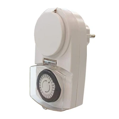 Immagine di UNITEC timer diurno, meccanico, per uso esterno IP44, analogico, bianco, intervalli di 30 minuti regolabili, mini