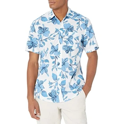 Immagine di Amazon Essentials Camicia con Stampa a Maniche Corte Slim Uomo, Blu Floreale, XS