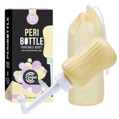 Immagine di Cynpel Bidet Portatile Bottiglia Perianale 350 ml per WC Accessori da Viaggio Camper Campeggio Neomamme dopo Parto Ospedale Borsa Inclusa Giallo