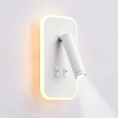 Immagine di lampada da parete a LED uksunvi, lettura sul comodino, lampade 12 W, faretto regolabile （3W + 9W 3000K luce calda） bianco Rettangolo
