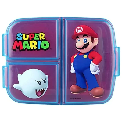 Immagine di p:os Super Mario Contenitore per Il Pranzo Bambini con 3 Scomparti, in plastica, Chiusura a Clip, l&#039;asilo, la Scuola e Tempo Libero, Multicolore