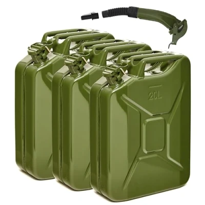 Immagine di BW® Tanica per carburante in metallo, 3 x 20 litri, con beccuccio, colore verde oliva, RAL 6003, certificazione TÜV e approvazione ONU, Made Europe
