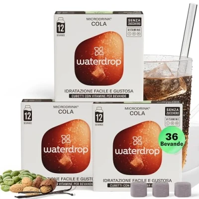 Immagine di waterdrop® Set Microdrink Cola Zero, 36 waterdrop cubetti per acqua aromatizzata, con Noce di e Vitamine, Bibite Senza Zucchero, Insaporitori d&#039;Acqua Calorie