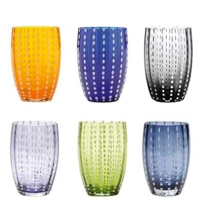Immagine di Zafferano Perle Bicchiere Tumbler Lavorato a Mano in Vetro Colorato Trasparente cl 32 h 109mm d 71mm, Set 6 Pezzi Colori Assortiti, Mix 1