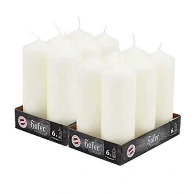 Immagine di Hofer Candele Cilindriche a Colonna 6 x 16,5 cm Colore Avorio Set di 12 Grandi Lunga Durata: 54 Ore SNon Profumate Cera Antigoccia Qualità RAL