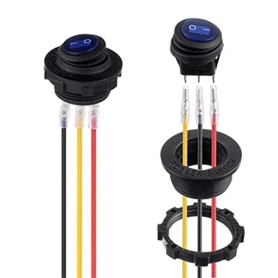 Immagine di HUAREW Interruttore a bilanciere LED rotondo blu Custodia impermeabile 3 pin 12V20A per retrofit auto/yacht/elettrodomestici (2 pezzi)