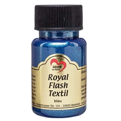 Immagine di Royal Flash Textil Colore metallizzato glitterato, 50 ml, altamente coprente, cremoso, per tessuti chiari e scuri, a base d&#039;acqua, dipingere valorizzare magliette, borse, Blu