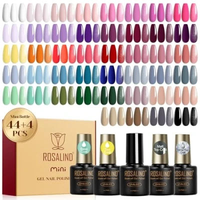 Immagine di ROSALIND Smalto Semipermanente Unghie, 48 Pezzi Bianco Rosa Viola Giallo Arancione Rosso Colori Smalti Semipermanenti per Unghie Blu Grigio Verde Marrone, UV/LED Mini Gel Manicure