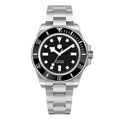 Immagine di San Martin SN0111G Orologio subacqueo da uomo in acciaio inossidabile NH35 automatico Meccanico zaffiro vetro blu nero orologi, nero, Subacqueo,