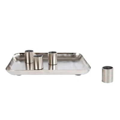 Immagine di portacandele in metallo per 4 candele, 20 x 15 cm, colore argento, vassoio decorativo con magnetiche, da tavola, candelabri dell&#039;Avvento, corona dell&#039;Avvento