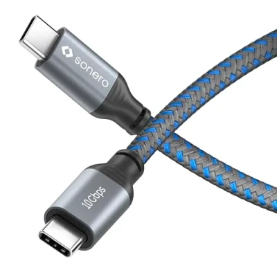 Immagine di Sonero® Cavo da USB C a C, trasmissione immagini 4K 60Hz, 3.2 Gen 2, DP Alt Mode, dati 10 GB/s, 5 A/20 V/100 W con chip E Marker, grigio/blu, 1,00 m