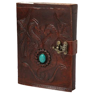 Immagine di OVERDOSE Double Dragon With Stone C lock Leather Journal Diary Notebook Diario Fatto A Mano Per Studenti Rilegato In Ufficio Pelle 5 X 7 Pollici 12 17 Cm A6